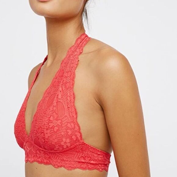 INTIMATELY FREE PEOPLE Paradise Red Sheer Lace Feminine Halter Bralette Sz M - Picture 8 of 8